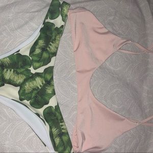 Palm leaf and pink swimsuit